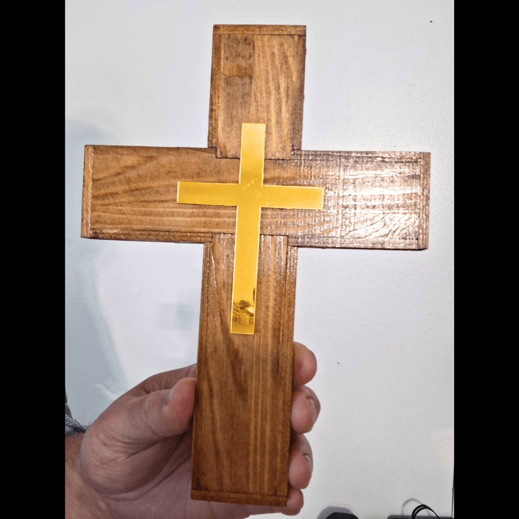 Wooden Cross with Gold Mirror Acrylic Accent