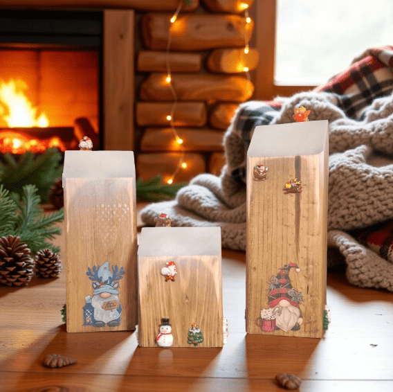 Rustic Santa 3-Piece Wooden Christmas Block Set
